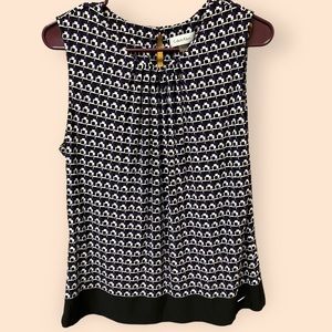 Calvin Klein, Sleeveless Geometric Blouse, Purple and Black, Large, Women's